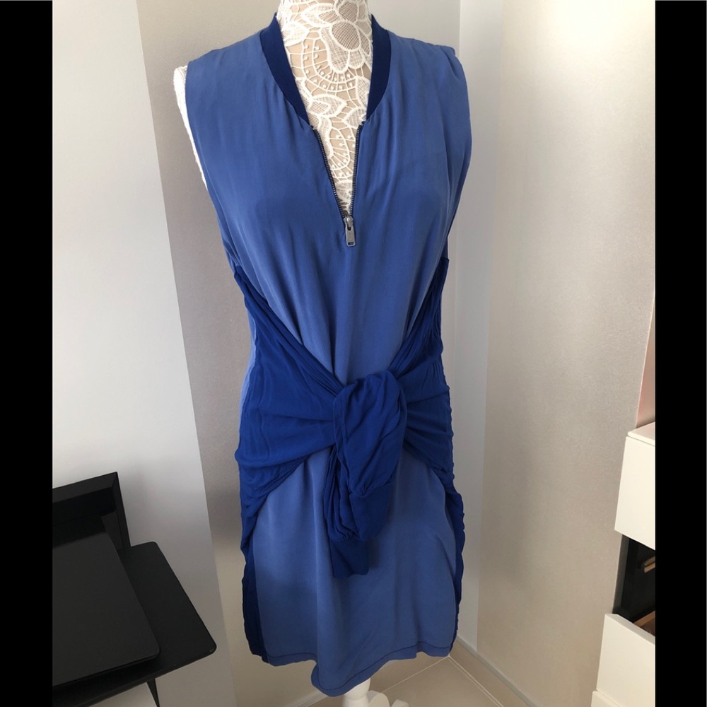 Silent - Damir Doma: Blue Ribbed Collar Dress